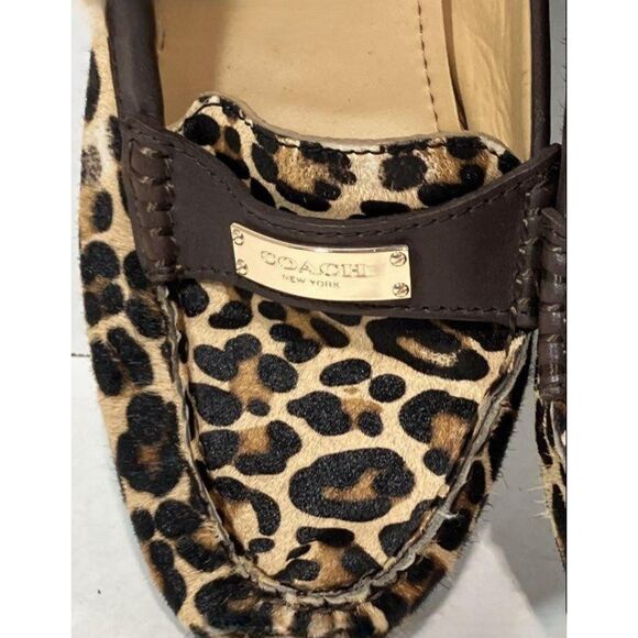 Coach Classic Leopard Print Slide On Flat W/gold & Dark Brown Women 9.5 - Picture 4 of 11